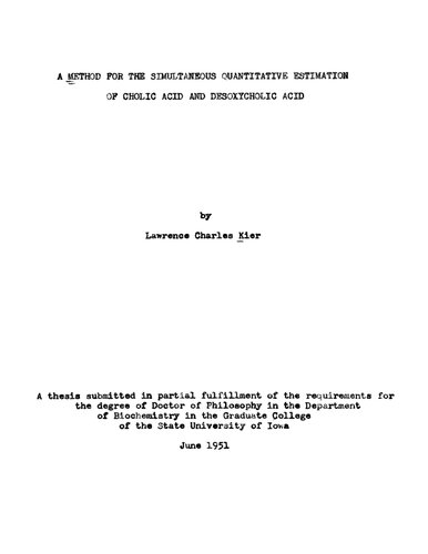 A Method for the Simultaneous Quantitative Estimation of Cholic Acid and Desoxycholic Acid