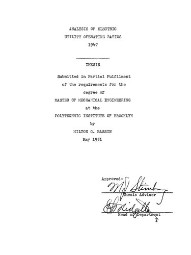 Analysis of Electric Utility Operating Ratios