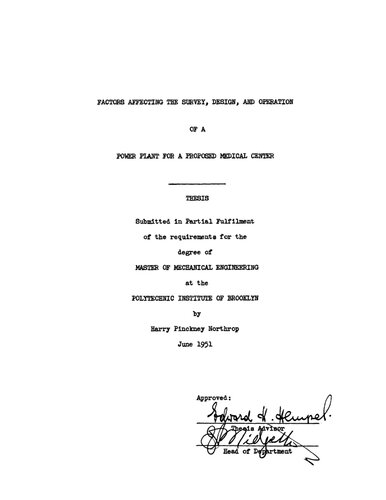 Factors Affecting the Survey, Design, and Operation of a Power Plant for a Proposed Medical Center