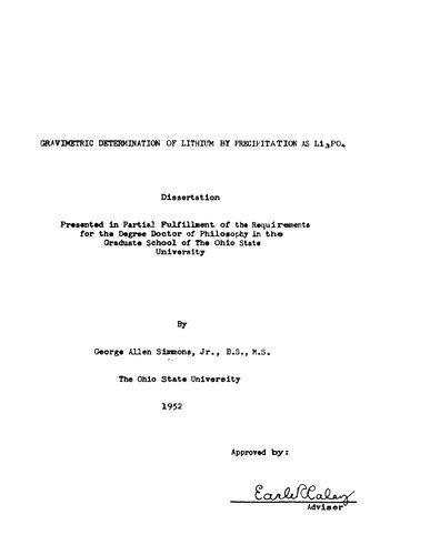 GRAVIMETRIC DETERMINATION OF LITHIUM BY PRECIPITATION AS TRILITHIUM ORTHOPHOSPHATE