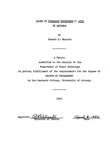 RACES OF FUSARIUM OXYSPORUM F. LINI IN ARIZONA