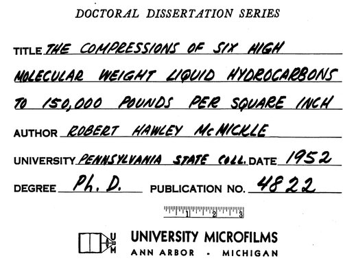 THE COMPRESSIONS OF SIX HIGH MOLECULAR WEIGHT LIQUID HYDROCARBONS TO 150,000 POUNDS PER SQUARE INCH