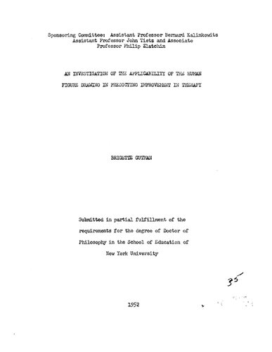 AN INVESTIGATION OF THE APPLICABILITY OF THE HUMAN FIGURE DRAWING IN PREDICTING IMPROVEMENT IN THERAPY