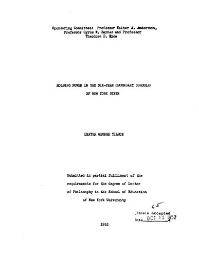 HOLDING POWER IN THE SIX-YEAR SECONDARY SCHOOLS IN NEW YORK STATE