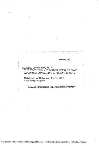 THE SYNTHESIS AND DEHYDRATION OF SOME ALCOHOLS CONTAINING A PHENYL GROUP