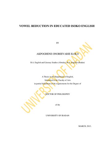 Vowel reduction in educated Isoko English