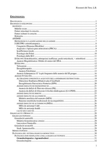 Riassunti del libro Corso di malattie del sangue e degli organi emopoietici - Ematologia - Tura