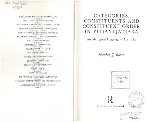 Categories, constituents, and constituent order in Pitjantjatjara: an aboriginal language of Australia /