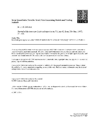 Some Quantative Tests For Stock Price Generating Models And Trading Folklore