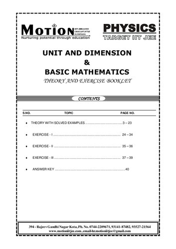 Motion IIT JEE Physics Class 11 and 12