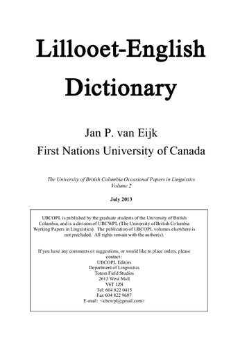 Lillooet-English Dictionary