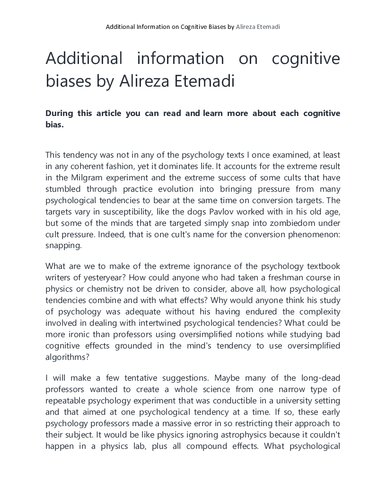 Additional Information on Cognitive Biases by Alireza Etemadi