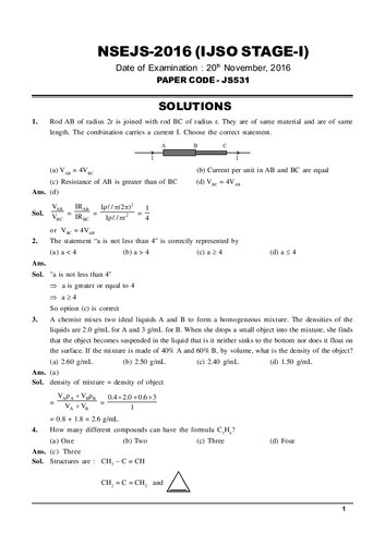 NSEJS IJSO STAGE 1 PREVIOUS YEAR QUESTION PAPER WITH SOLUTION 2016 to 2019 National Standard Exam for Junior Science