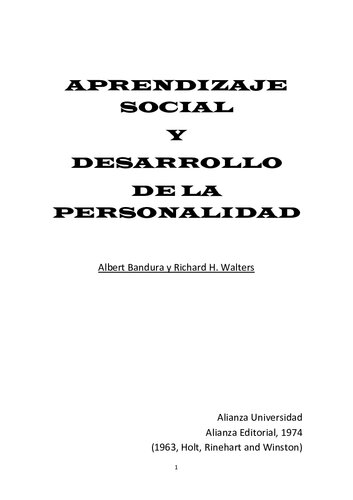 Aprendizaje social y desarrollo de la personalidad  Alert Bandura y Richard H Walters