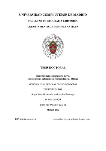 Dependenia social en Homero. Léxico de las relaciones de dependencia: Odisea