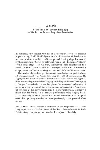 Estrada?!: Grand Narratives and the Philosophy of the Russian Popular Song Since Perestroika