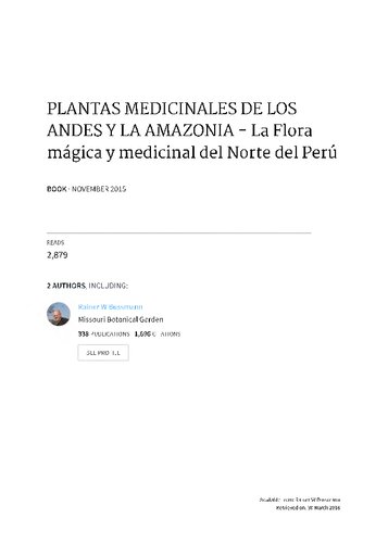 Plantas Medicinales De Los Andes Y La Amazonia