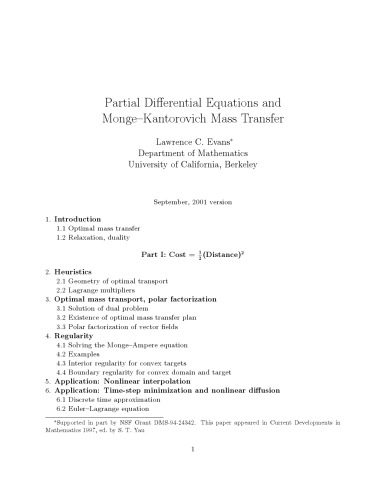 Partial differential equations and Monge–Kantorovich mass transfer