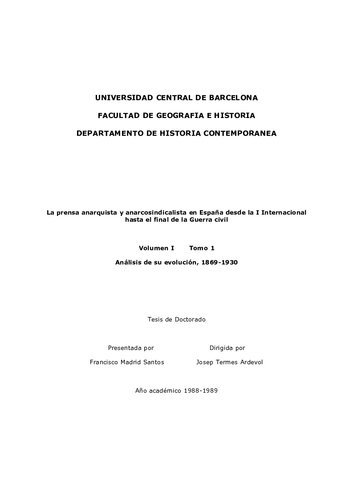 La Prensa Anarquista Y Anarcosindicalista En España