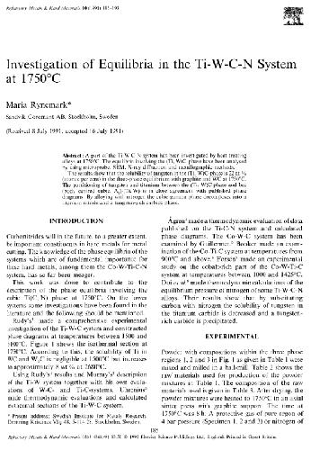 Investigation of Equilibria in the Ti-W-C-N System at 1750C