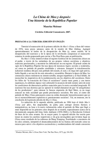 Maurice Meisner, La China de Mao y después: Una historia de la República Popular