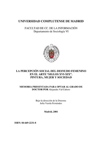 [Disseration] La percepción social del desnudo femenino en el arte (siglos XVI-XIX): pintura, mujer y sociedad