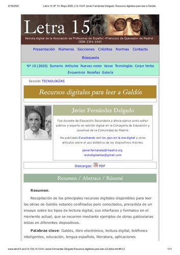 Recursos digitales para leer a Galdós