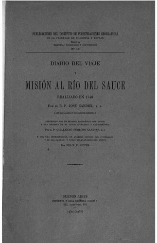 Diario del viaje y misión al Río del Sauce realizado en 1748