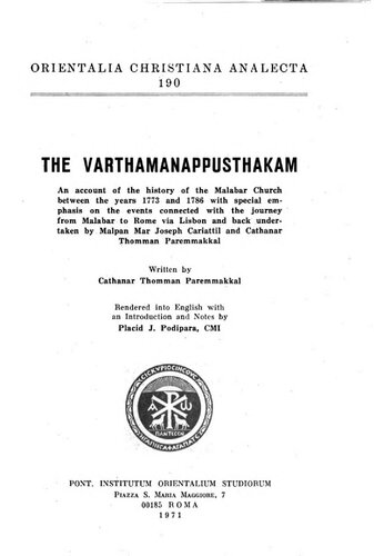 The Varthamanappusthakam: an account of the history of the Malabar Church between the years 1773 and 1786