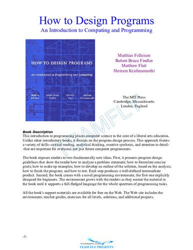 How to Design Programs An Introduction to Computing and Programming