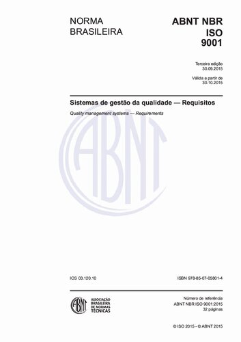 [ABNT NBR ISO 9001:2015] Sistemas de gestão da qualidade - Requisitos