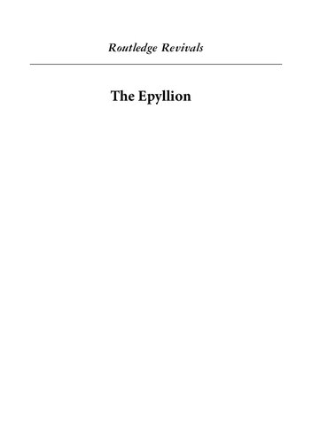 The Epyllion: From Theocritus to Ovid