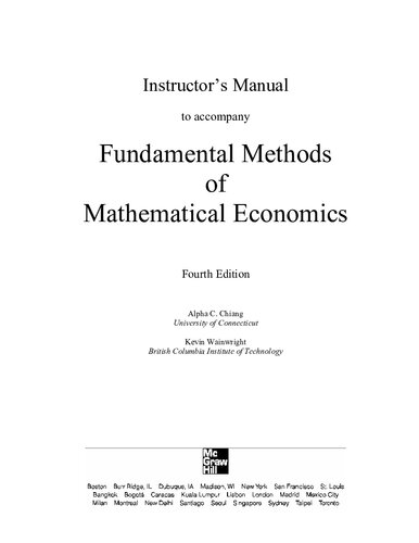 Instructor’s Manual for Fundamental Methods of Mathematical Economics