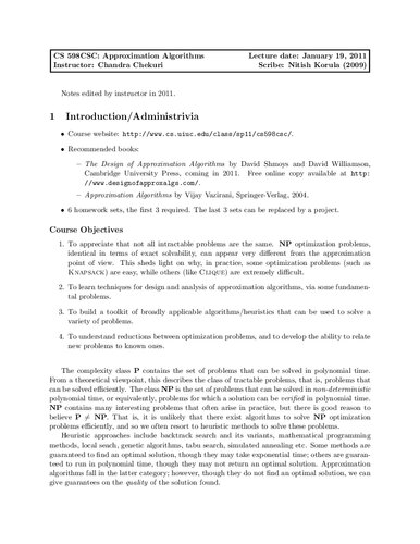 Approximation Algorithms Lecture Notes (UIUC CS598CSC)