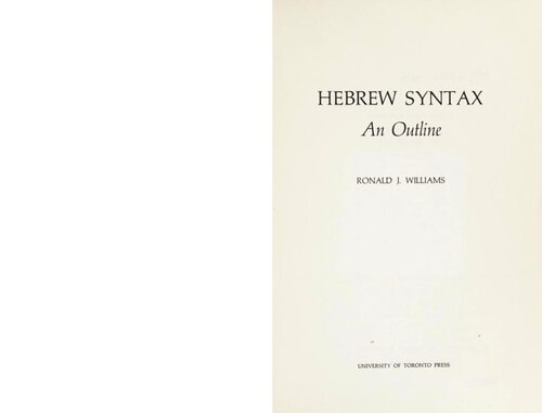 Hebrew Syntax: An Outline