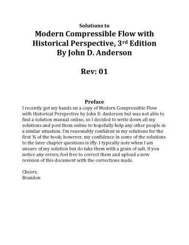 Solutions to Modern Compressible Flow with Historical Perspective 3rd Edition By John D Anderson Rev 01