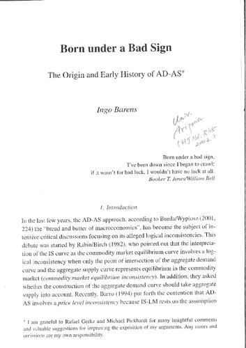 Born under a bad sign: the origin and early history of AD-AS (article from Die Rolle des Staates in der Ökonomie(3895184098))