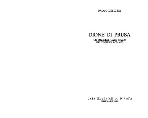 Dione di Prusa: un intellettuale greco nell' impero romano