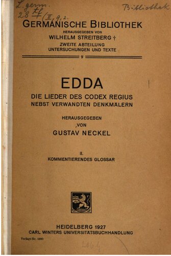 Edda. Die Lieder des Codex Regius nebst verwandten Denkmälern. Band 2. Kommentierendes Glossar.