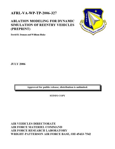 ABLATION MODELING FOR DYNAMIC SIMULATION OF REENTRY VEHICLES (PREPRINT)