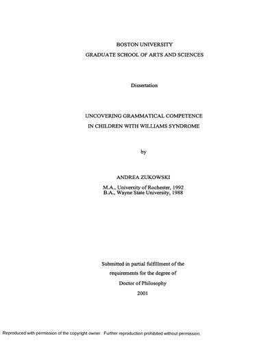 [Dissertation] Uncovering Grammatical Competence in Children with Williams Syndrome