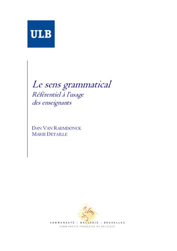 Le sens grammatical Référentiel à destination des enseignants