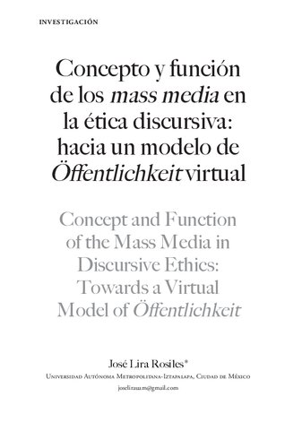 Concepto y función de los mass media en la ética discursiva hacia un modelo de Öffentlichkeit virtual