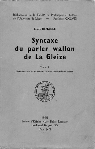 Syntaxe Du Parler Wallon De La Gleize