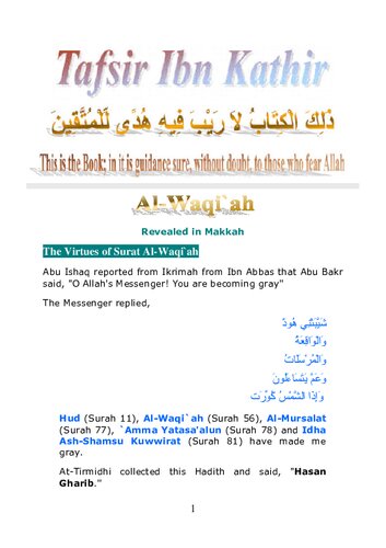 Tafsir Ibn Kathir - Surah al-Waqi’ah