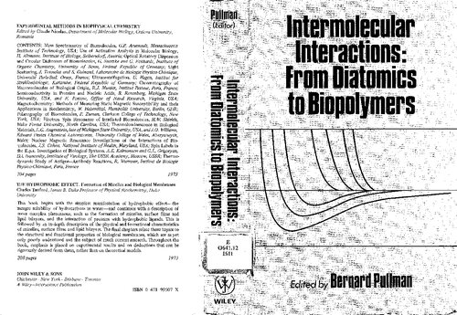 Intermolecular Interactions: From Diatomics to Biopolymers (Perspectives in Quantum Chemistry & Biochemistry)