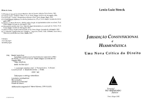 Jurisdicao Constitucional E Hermeneutica: Uma Nova Critica Do Direito