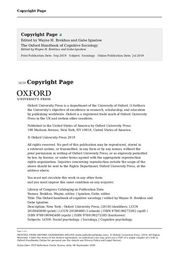 The Oxford Handbook of Cognitive Sociology