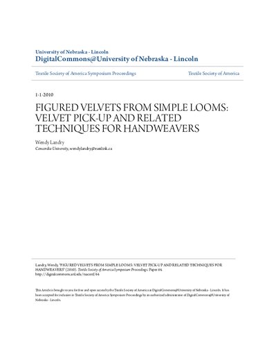 Figured velvets from simple looms: velvet pick-up and related techniques for handweavers