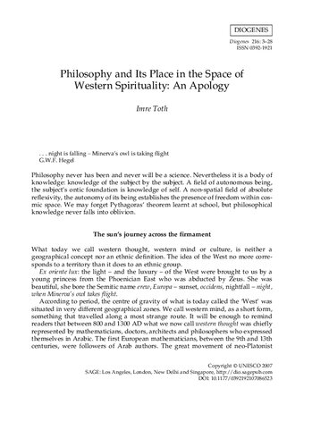 Philosophy and Its Place in the Space of Western Spirituality: An Apology